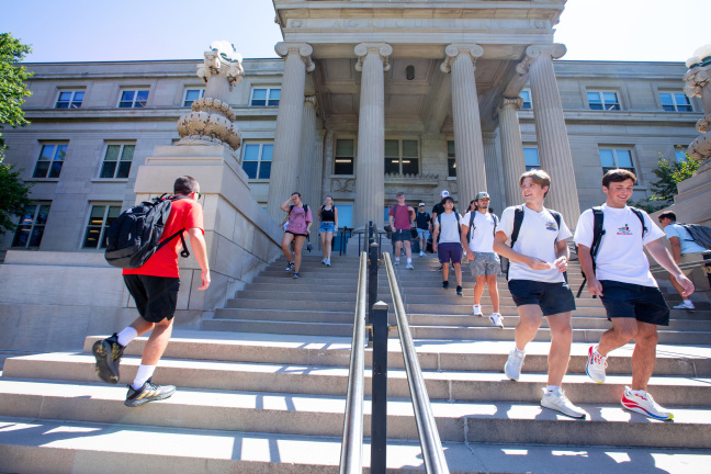 Students walking down the steps of Curtiss Hall