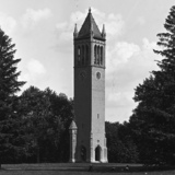 Black and white photo of Campanile