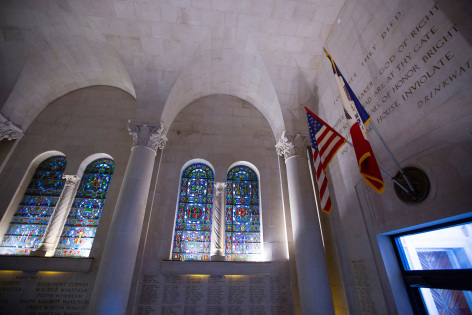 Flags hanging in Gold Star Hall